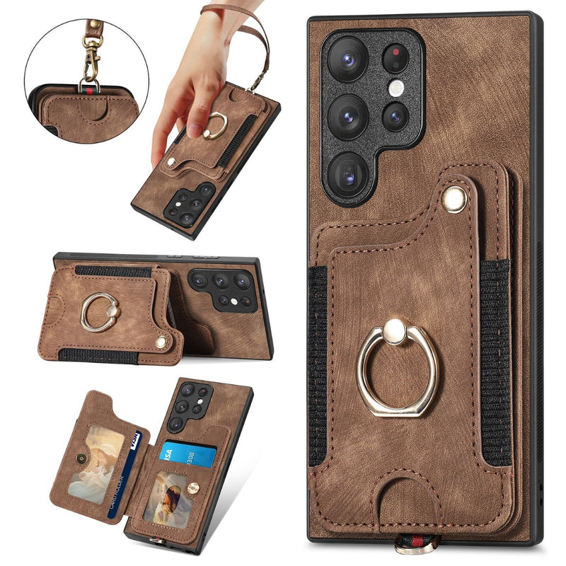 Load image into Gallery viewer, [With Card Slot] Samsung Galaxy A51 5G (SM-A516) - Anti-skimming PU Leather Stand Series Case With Leather Lanyard and Ring
