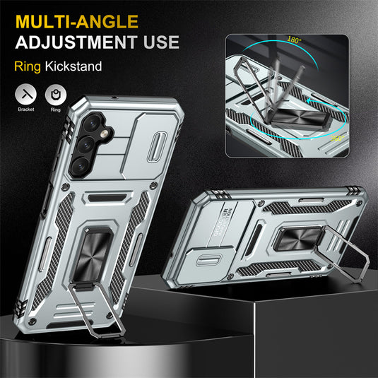 Samsung Galaxy A15 4G (A155) / A15 5G (A156) - Lens Push Window Mechanics Series Case With Finger Ring Stand