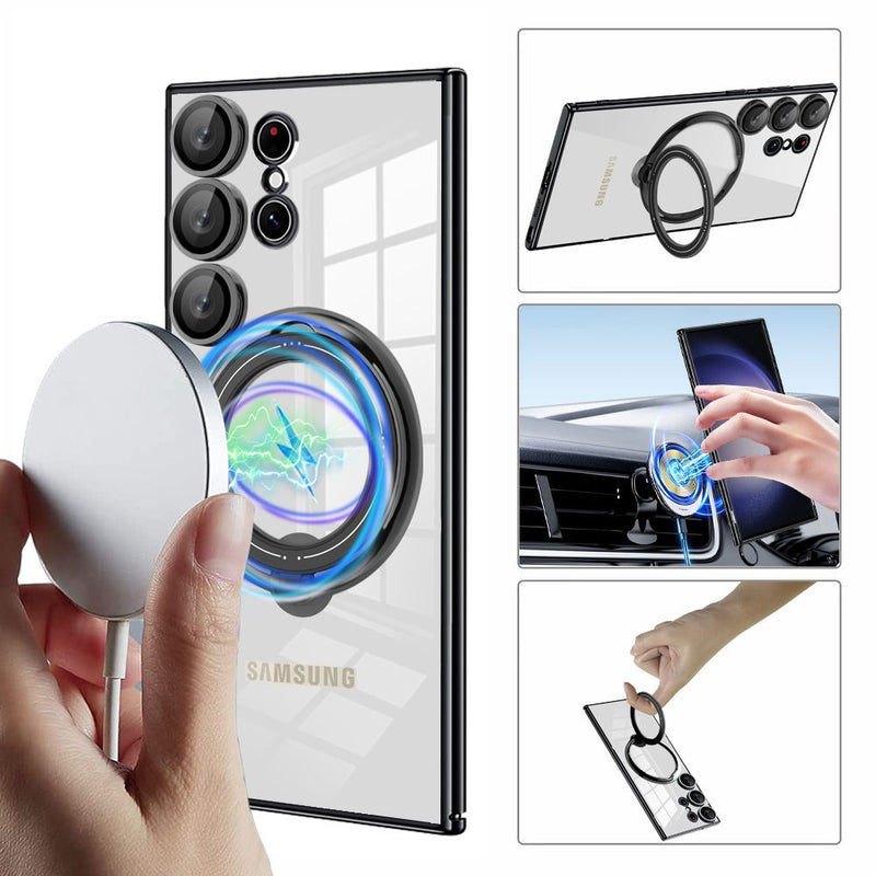 Load image into Gallery viewer, [Magsafe Compatible] Samsung Galaxy A14 4G (A145) / A14 5G (A146) - Electroplated Transparent Wireless Charging Essentials Series Stand Case With Finger Ring
