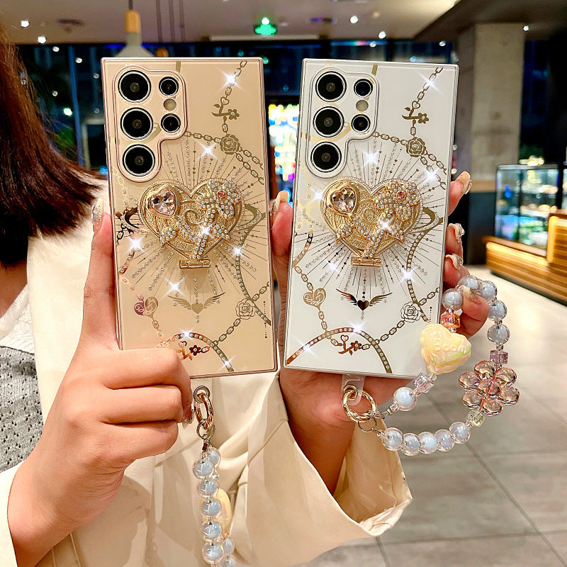 Load image into Gallery viewer, Samsung Galaxy S22 Ultra 5G (S908) - Fashion Heart-shaped Stand Inlaid Diamond-studded Case With Crystal Bracelet
