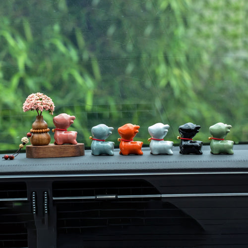 Pink Flower Ceramic Deer Walnut Wood Car Dashboard Ornament Car Interior Aroma Diffuser - i-Station Mobile Phone & Electronic Device Repair and Accessories