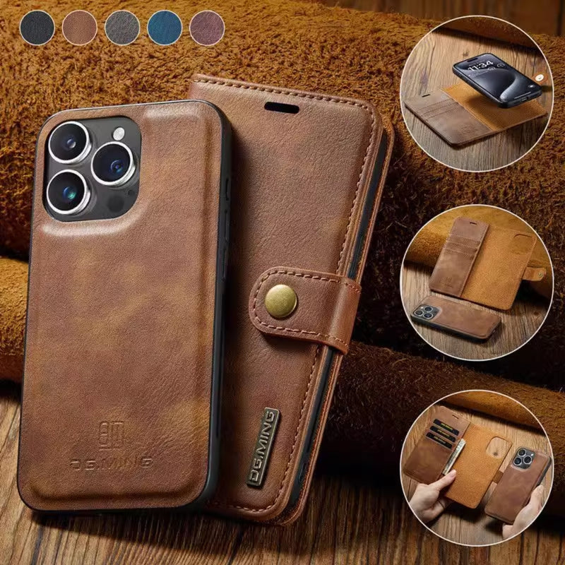 Load image into Gallery viewer, [With Card Slot] Apple iPhone 13/mini/Pro/Max - Magnetic Snap Closure Shockproof Anti-slip Genuine Leather Flip Wallet Series Case
