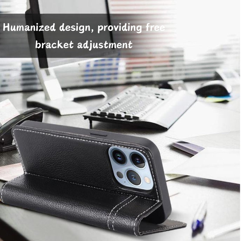 Load image into Gallery viewer, [With Card Slot][Adjustable Bracket] Apple iPhone 15/Plus/Pro/Max - Business Anti-Drop and Anti-Scratch Genuine Leather Flip Wallet Series Stand Case
