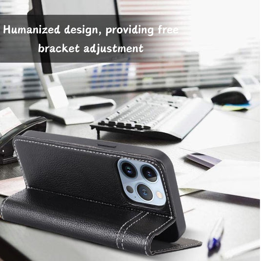 [With Card Slot][Adjustable Bracket] Apple iPhone 14/Plus/Pro/Max - Business Anti-Drop and Anti-Scratch Genuine Leather Flip Wallet Series Stand Case