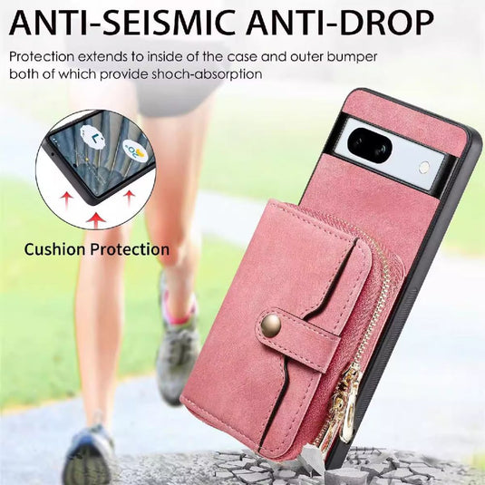 [With Card Slot] Google Pixel 8/8A/8 Pro - Women Crossbody Zip PU Leather Wallet With Lanyard Drop proof Case