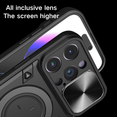 [With Stand][Built-in Slide Lens Cover] OPPO Reno13 / Pro Mecha-style Protective Hard Heavy Duty Series Case - i-Station Mobile Phone & Electronic Device Repair and Accessories