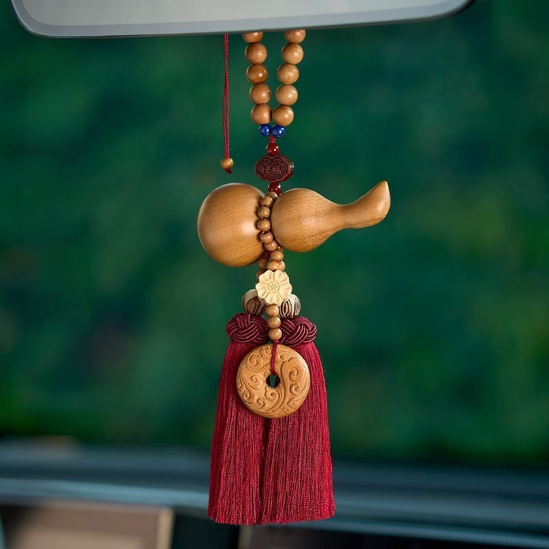 Load image into Gallery viewer, Handmade Peach Wood Peace Buckle Gourd Rearview Mirror Hanging Ornament Elegant and Noble Car Interior Decoration - i-Station Mobile Phone &amp; Electronic Device Repair and Accessories
