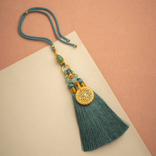 Safety Blessing Handmade Hollow Gold-Plated Box Jade Tassel Car Rearview Mirror Pendant Car Interior Decoration - i-Station Mobile Phone & Electronic Device Repair and Accessories