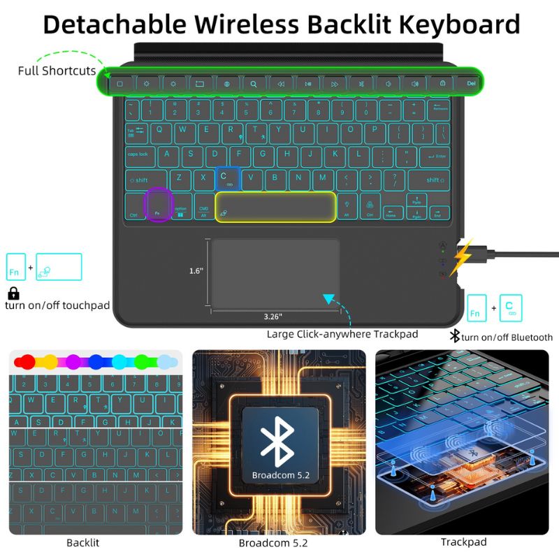 [Detachable][With RGB Backlit] Samsung Galaxy Tab S10 FE Plus (2025) 13.1" - Wireless Bluetooth Magnetic Keyboard Soft Case - i-Station Mobile Phone & Electronic Device Repair and Accessories
