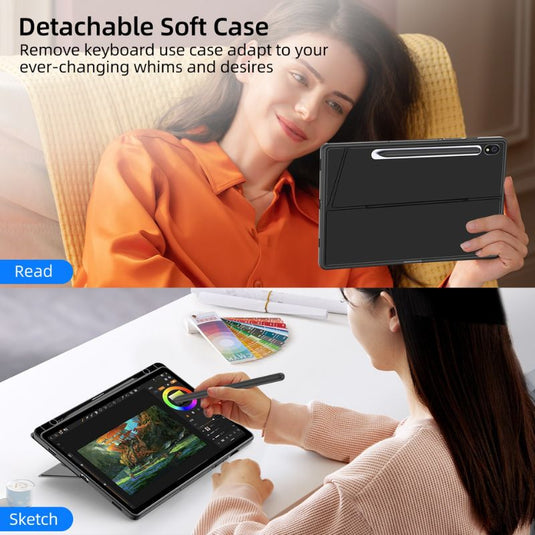 [Detachable][With RGB Backlit] Samsung Galaxy Tab S7 Plus & S8 Plus 12.4"- Wireless Bluetooth Magnetic Keyboard Soft Case