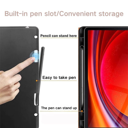 [With Pen Slot] Samsung Galaxy Tab S8 Ultra 14.6" (SM-X900) - Full Coverage Shockproof Genuine Leather Case