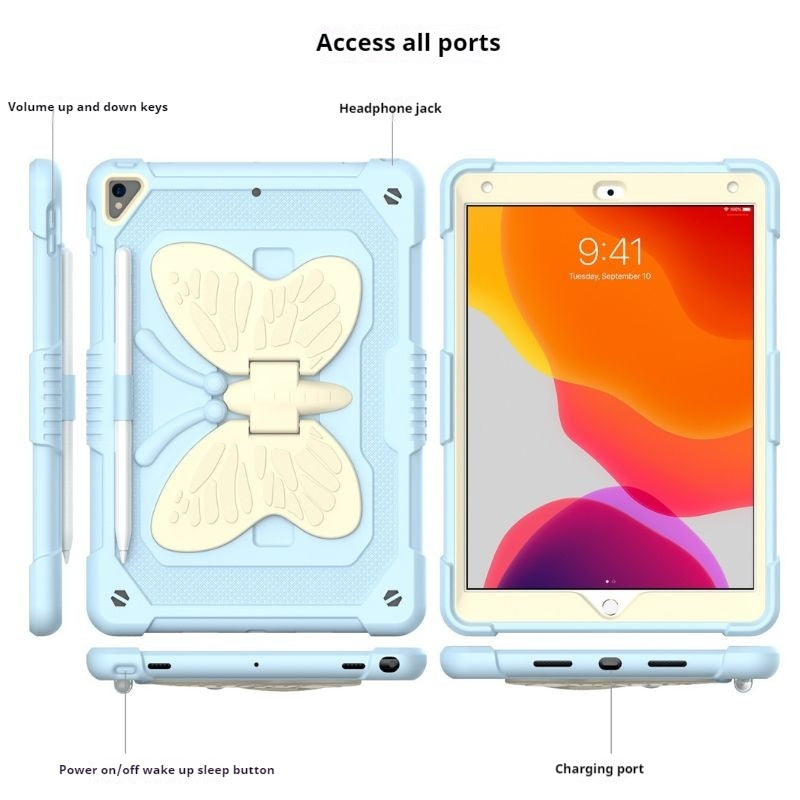 Load image into Gallery viewer, [With Pen Slot] [Built-in Stand] Apple iPad Pro 6th Gen (2022) 11&quot; - Child Friendly Silicone Cartoon Butterfly Fashion-Forward Series Case With Strap
