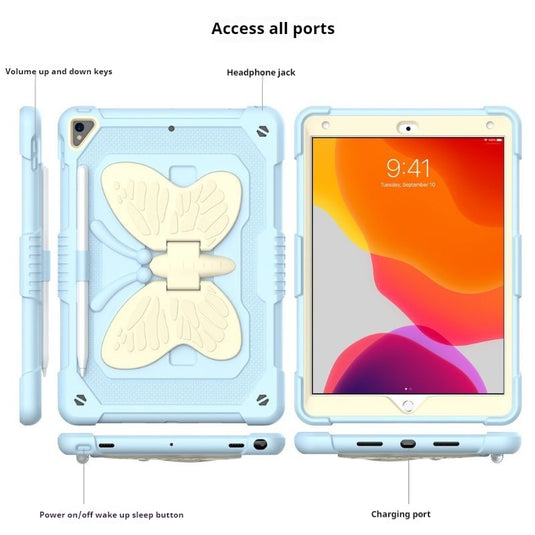 [With Pen Slot] [Built-in Stand] Apple iPad Mini 6/6th Gen (2021) 8.3" - Child Friendly Silicone Cartoon Butterfly Fashion-Forward Series Case With Strap