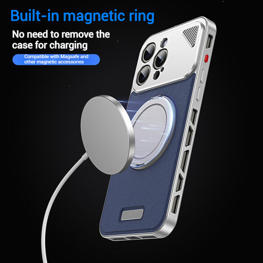 [Magsafe Compatible][Built-in Stand] Apple iPhone 15/Pro/Pro Max Aluminum Alloy Leather Magnetic Buckle Stand Case