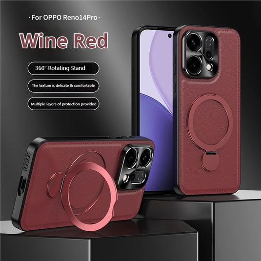 [Built-in Stand] Oppo Reno12 & Pro Full-Cover Metal Magnetic Stand PU Leather Phone Case