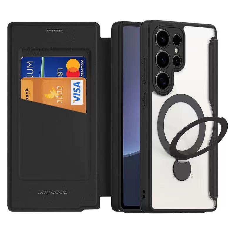 Load image into Gallery viewer, [With Card Slot][Magsafe Compatible] Samsung Galaxy S26/Plus/Ultra - Magnetic Rotating Kickstand Transparent Shockproof Flip PU Leather Wallet Series Case
