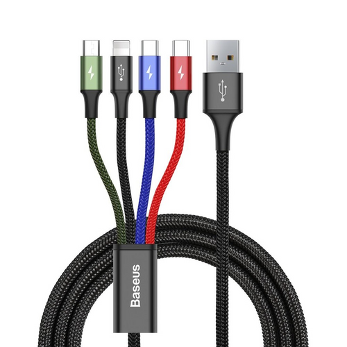 Baseus 4 in 1 Nylon Braided Cable (Lightning / 2 x Type-C / Micro USB) 3.5A 1.2m (CA1T4-B01) - Black