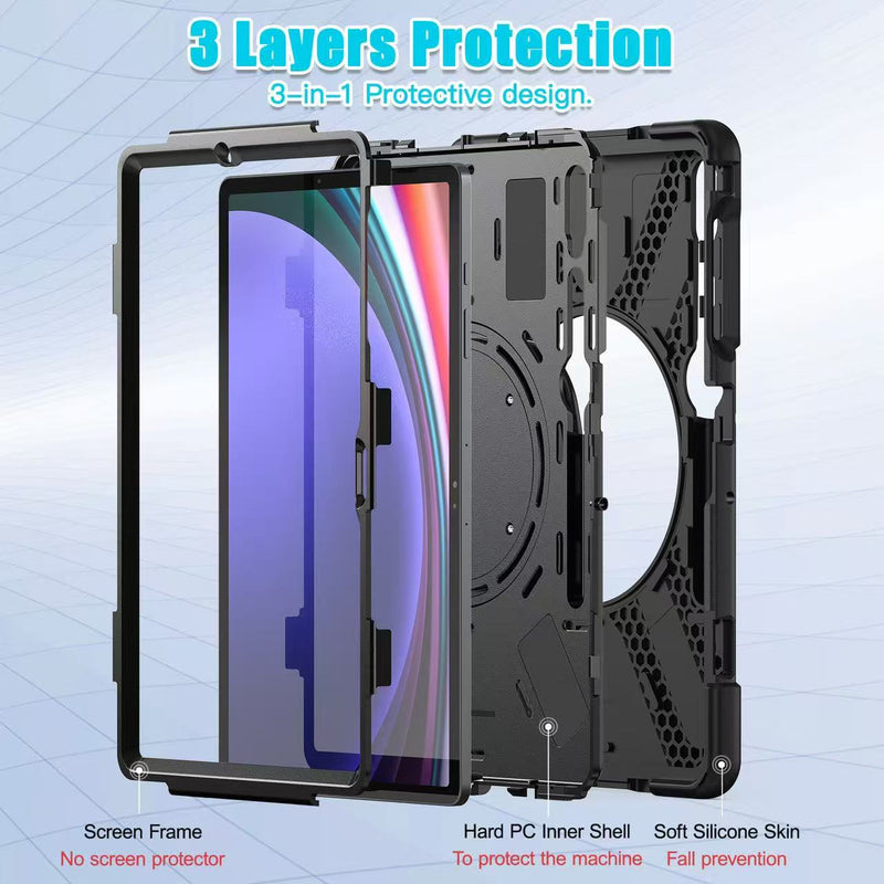 Load image into Gallery viewer, Samsung Galaxy Tab S7 Plus/S7 FE/S8 Plus 12.4" - Multifunctional Shockproof Heavy Duty Series Case With Shoulder Strap
