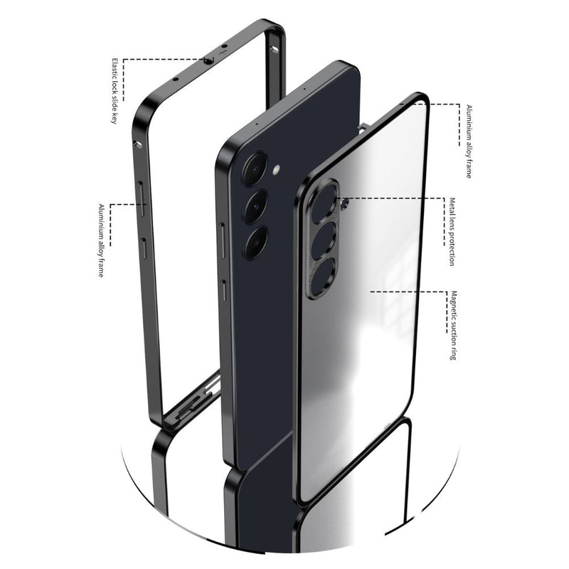 Load image into Gallery viewer, Sony Xperia 1 V - Snap-on Metal Frame Clear Transparent Tempered Glass Proof Case
