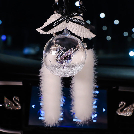 Elegant Swan Crystal Lucky Ball Car Rearview Mirror Hanging Ornament Car Interior Decoration - i-Station Mobile Phone & Electronic Device Repair and Accessories