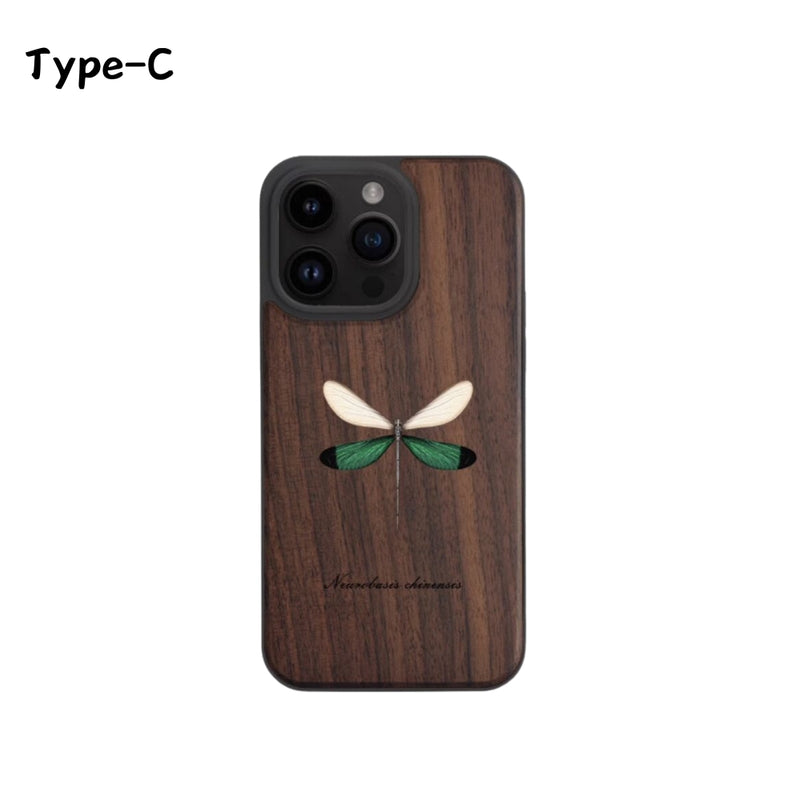 Load image into Gallery viewer, Apple iPhone 13/Pro/Max - Real Insect Specimen Black Walnut Wood Luxury Insect Art Essentials Series Case
