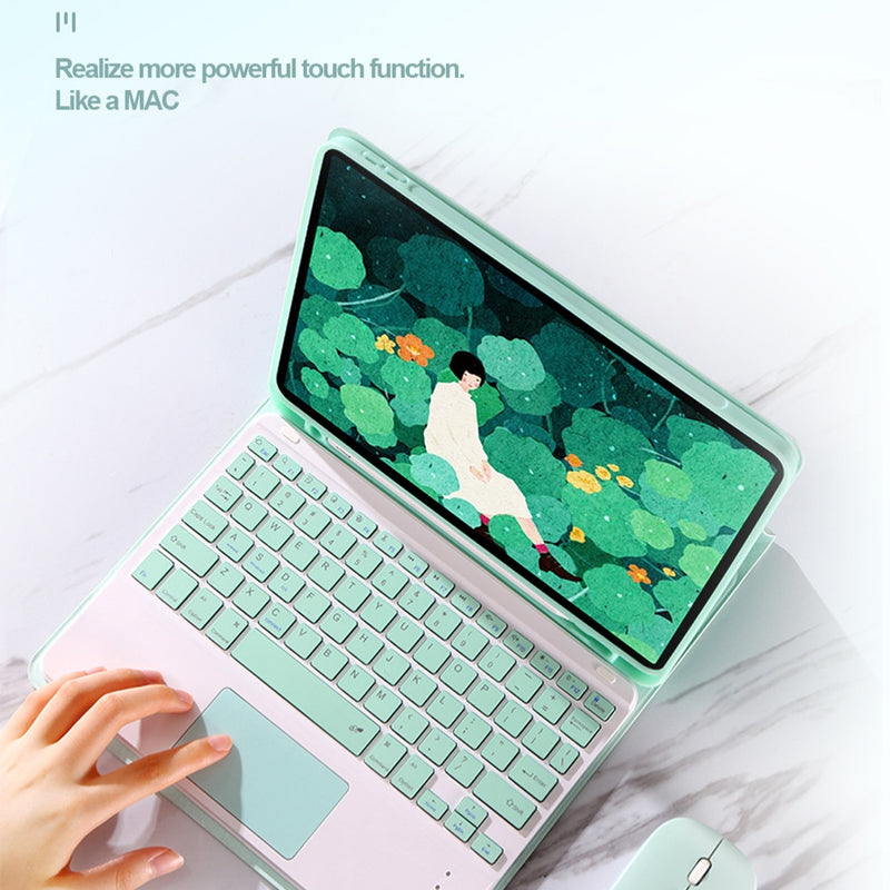 Load image into Gallery viewer, [With Pen Slot] Apple iPad 10.2&quot; 7th/8th/9th Gen (2019/2020/2021) - Simple PU Leather Flip Case With Touch Keyboard and Mouse
