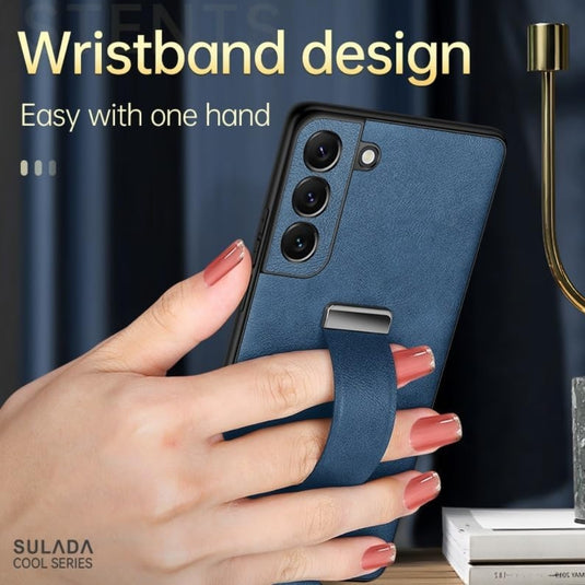 Samsung Galaxy S23/Plus/Ultra - Fashion Shockproof Leather Scalable Wristband Stand Series Case With Metal Finger Ring