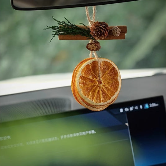 Handmade Forest Style Natural Cinnamon Orange Slice Pinecone Pendant Car Rearview Mirror Hanging Ornament Creative Gift - i-Station Mobile Phone & Electronic Device Repair and Accessories
