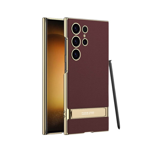 [Built-in Stand] Samsung Galaxy S24 Ultra - Business Metal Frame Wireless Charging PU Leather Stand Case