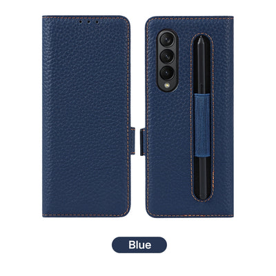 [With Pen Slot][With Card Slot] Samsung Galaxy Z Fold 5 5G (SM-F946B) - Business Drop Proof Genuine Leather Wallet Series Stand Case - i-Station Mobile Phone & Electronic Device Repair and Accessories