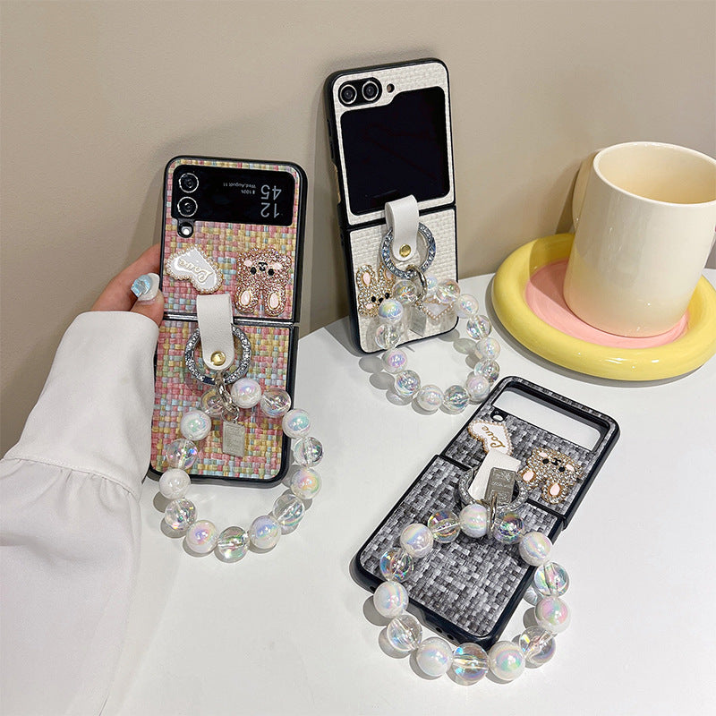 Load image into Gallery viewer, Samsung Galaxy Z Flip 3 5G (SM-F711) - Fashion Heart-shaped Water Drill Rabbit Knitted Pattern Case with Crystal Beads
