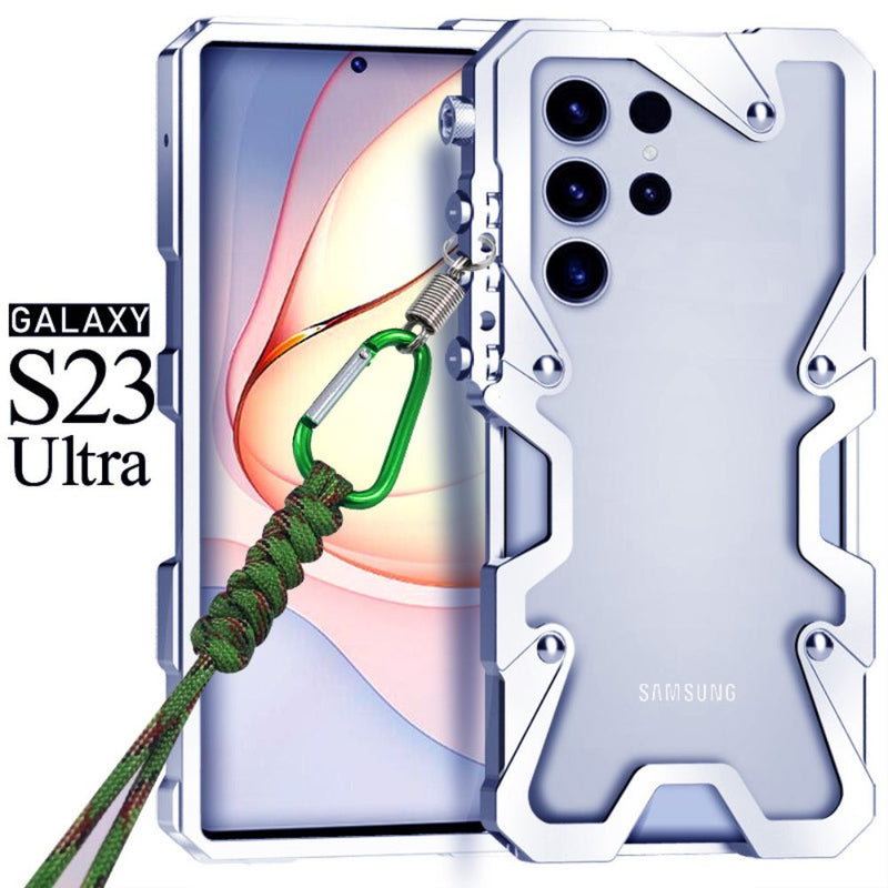 Load image into Gallery viewer, Samsung Galaxy S23 Ultra (SM-S918) - Metal Frame Mechanical Style Heavy Duty Series Case With Lanyard
