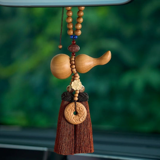 Handmade Peach Wood Peace Buckle Gourd Rearview Mirror Hanging Ornament Elegant and Noble Car Interior Decoration - i-Station Mobile Phone & Electronic Device Repair and Accessories