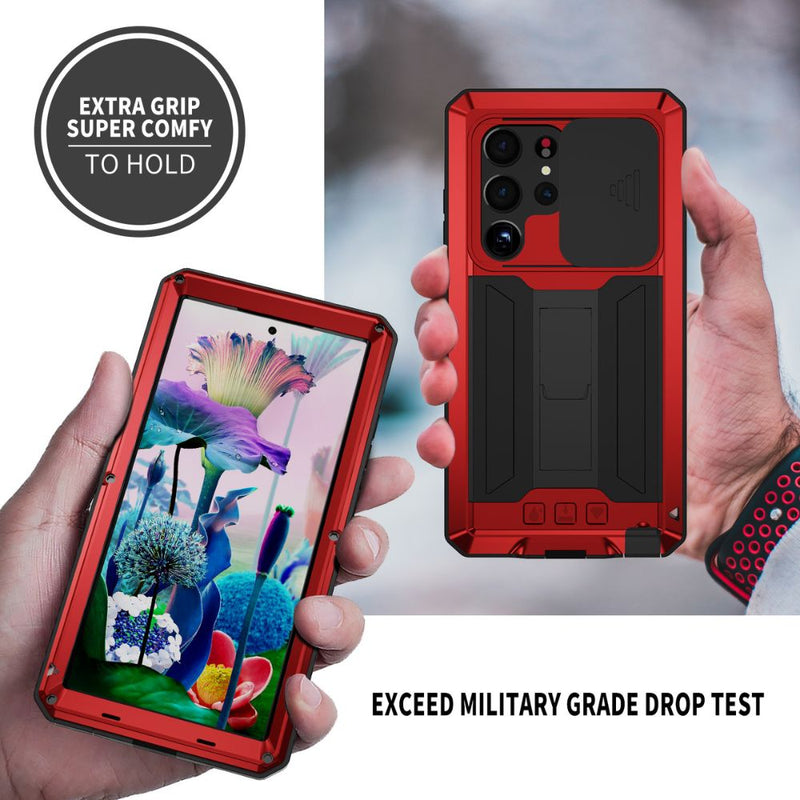 Load image into Gallery viewer, Samsung Galaxy S23/Plus/Ultra -  Aluminum Metal Armor Tank Heavy Duty Series Case With Screen Protector and Slide Camera Cover
