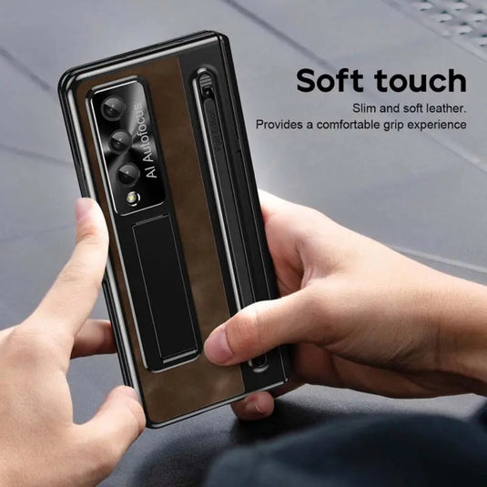 [With Card Slot] Samsung Galaxy Z Fold 5 5G (SM-F946) - Retro Leather Folding Stand Series Shockproof Case