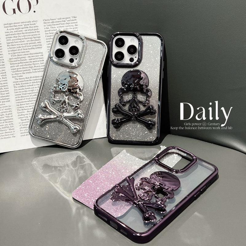 Load image into Gallery viewer, Apple iPhone 16/Pro/Max - Halloween Electroplated Frame Three-Dimensional Skull Stand Series Case
