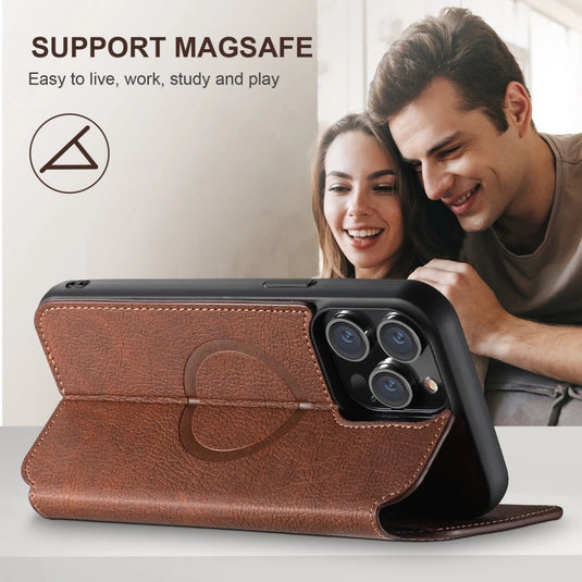 [With Card Slot][Magsafe Compatible] Apple iPhone 16/Plus/Pro/Max - Business Drop Proof PU Leather Flip Wallet Series Stand Case