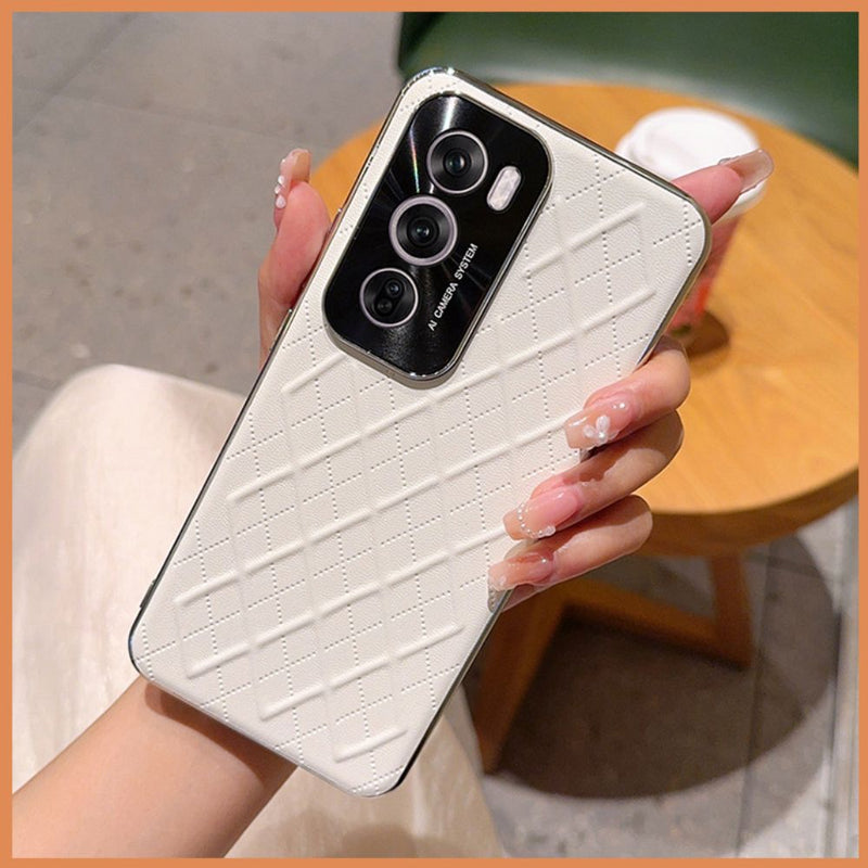 Load image into Gallery viewer, OPPO Reno 12 Pro 5G (CPH2629) - Fashion Electroplated Silver-edged Rhombus Check PU Leather Essentials Series Case
