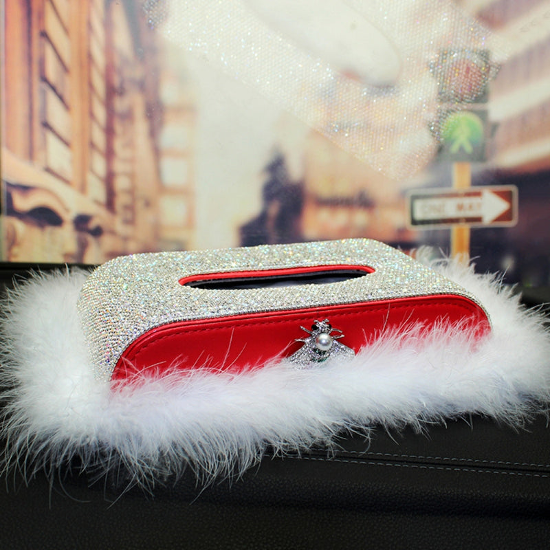 Load image into Gallery viewer, Car-Mounted Diamond-Studded Tissue Box Creative Car Central Console Ornament Interior With Feather Mat - i-Station Mobile Phone &amp; Electronic Device Repair and Accessories
