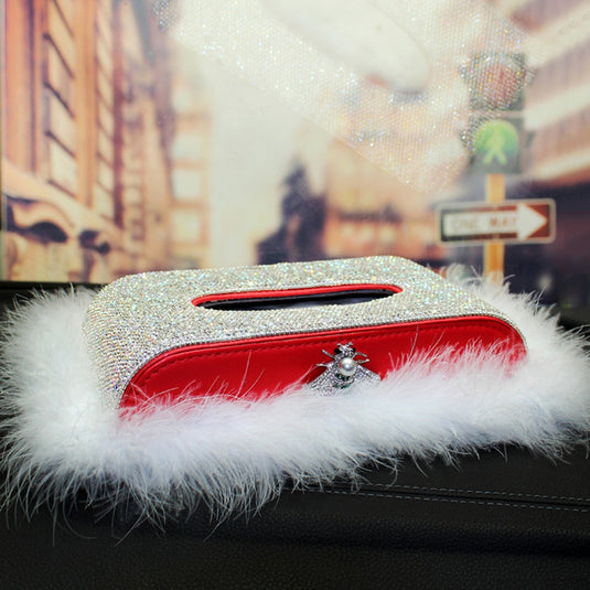 Car-Mounted Diamond-Studded Tissue Box Creative Car Central Console Ornament Interior With Feather Mat - i-Station Mobile Phone & Electronic Device Repair and Accessories