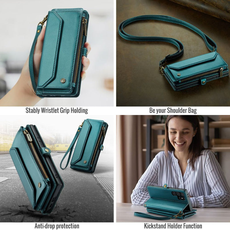 Load image into Gallery viewer, [With Card Slot][With Pen Slot] Samsung Galaxy Fold 4 (SM-F936) - Women Crossbody PU Leather Zipper Wallet Series Stand Case with Lanyard
