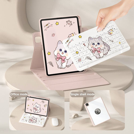 [With Pen Slot] Apple iPad Pro 11-inch M4 (2024) - Cartoon Free Rotation Magnetic Adsorption Case With Backlight and Touchpad Keyboard