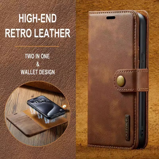 [With Card Slot] Apple iPhone 15/Plus/Pro/Max - Magnetic Snap Closure Drop Proof Genuine Leather Flip Wallet Series Case