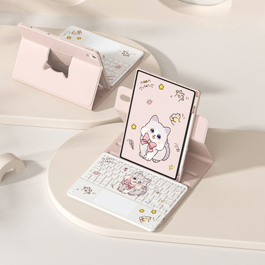 [With Pen Slot] Apple iPad 10.2" 7th/8th Gen (2019/2020) - Cartoon Free Rotation Magnetic Adsorption Case With Backlight and Touchpad Keyboard