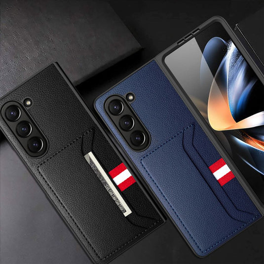 [With Card Slot] Samsung Galaxy Fold 4 (SM-F936) - 2-in-1 Design Tempered Glass Screen Protector + PU Leather Wallet Series Case