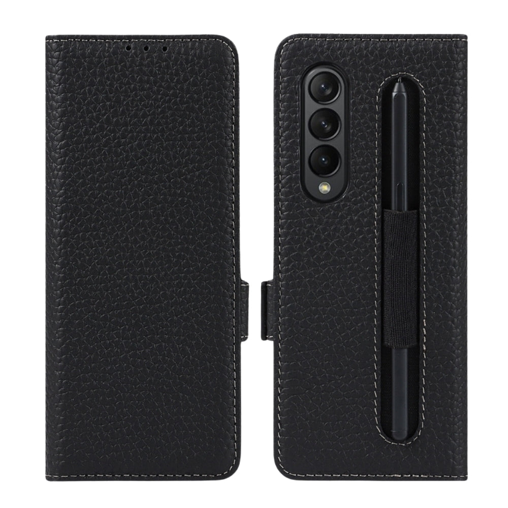 [With Pen Slot][With Card Slot] Samsung Galaxy Z Fold 5 5G (SM-F946B) - Business Drop Proof Genuine Leather Wallet Series Stand Case - i-Station Mobile Phone & Electronic Device Repair and Accessories