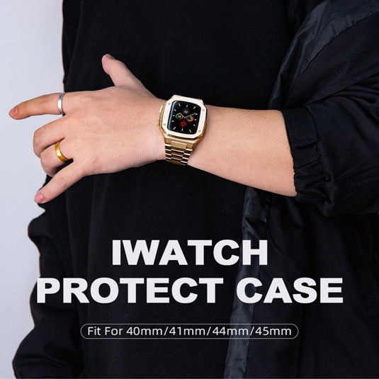 [2 in 1 - Case + Band] Apple Watch Series 4/5/6/SE/7/8/9 - Business Metal Shockproof Case With Steel Watch Band