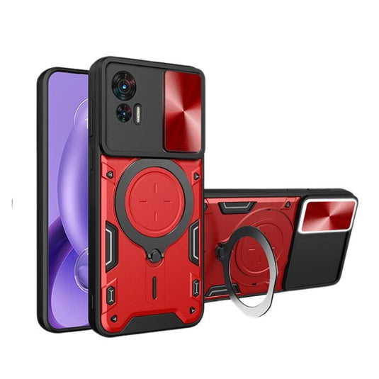 [Built-in Stand][With Sliding Cover Lens] Motorola Moto Edge 30 Lite - Multi Functional Drop Resistant Full-wrap Metal Stand Series Case