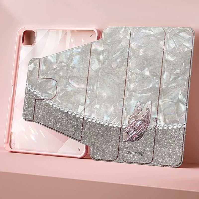 Load image into Gallery viewer, [With Pen Slot] Apple iPad 7th/8th/9th Gen (2019/2020/2021) 10.2&quot; - 360 Degree Shiny Luxury Butterfly Fashion-Forward Series Case
