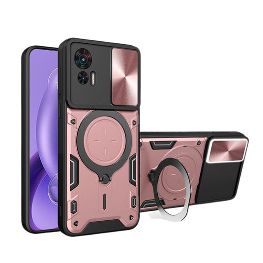 [Built-in Stand][With Sliding Cover Lens] Motorola Moto Edge 30 Lite - Multi Functional Drop Resistant Full-wrap Metal Stand Series Case